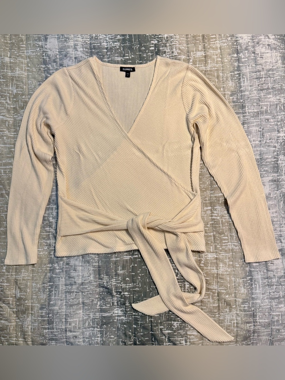 Express - Ribbed Wrap Tie Front Sweater - Cream - Size XL